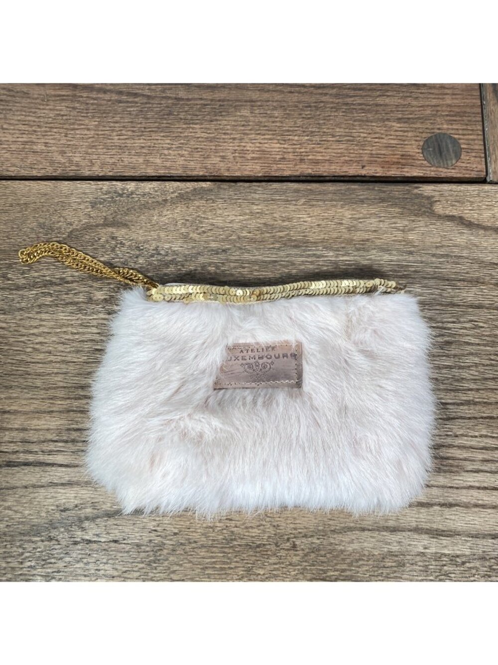 Atelier Luxembourg Fur Clutch with Sequined Opening Light Pink - Picture 1 of 4